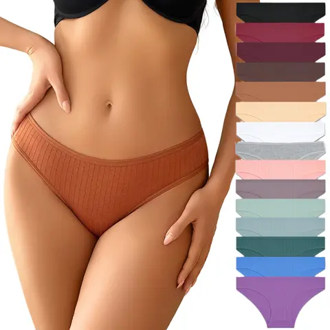 FINETOO Women's 15PCS High-Quality Stretchy 95% Cotton Bikini Briefs Set - Minimalist, Seamless, Soft Breathable, Skin Friendly Panties, Basic Lingerie, Cotton Underwear for Women Batch (S-XL)