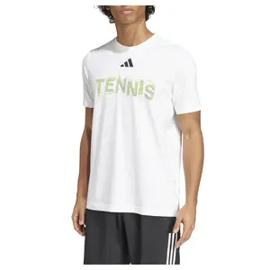 adidas Mens Hi-Visibility Interview Graphic Crew Neck Short Sleeve Tennis Casual Tops Casual - White