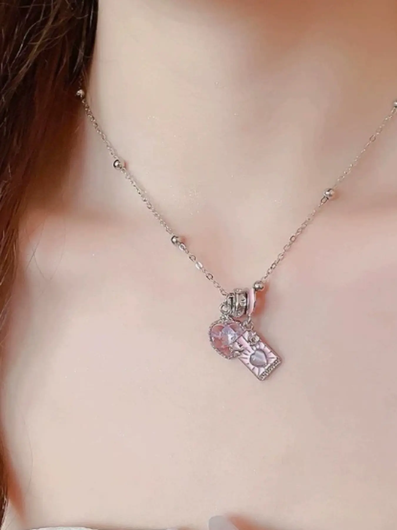 Fashion Sweet Tarot Card Necklace, Magical Witch Pendant, Heart Charm Locket, Cute Girl Jewelry, Trendy Accessory for Girls