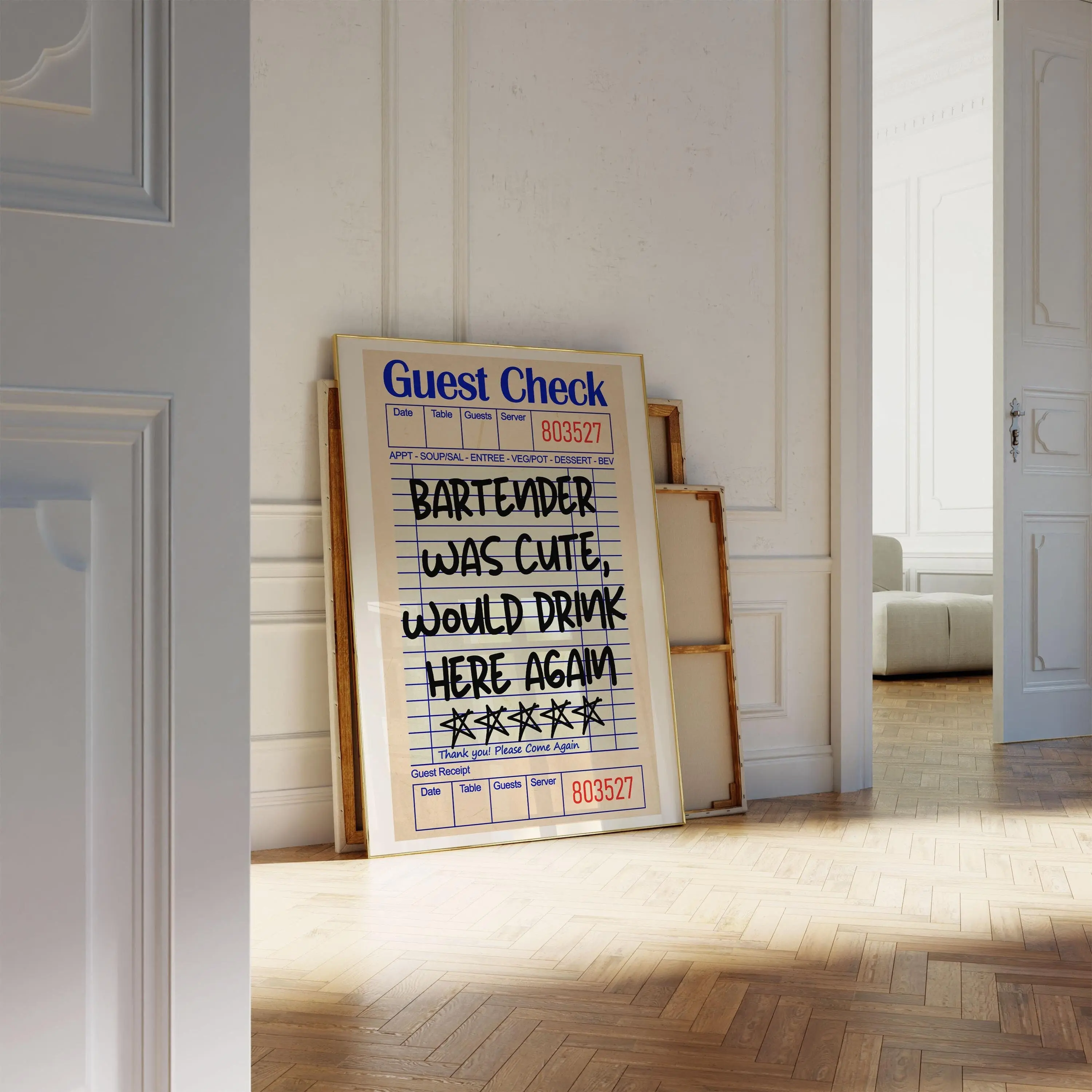 Guest Check POSTER UNFRAMED  UNFRAMED , Bartender Was Cute Would Drink Here Again, Bar Wall Art, Guest Check Wall Art