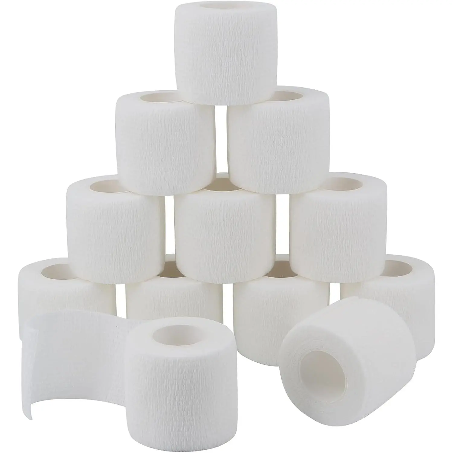 High Quality Material Unisex Elastic Self-Adherent Cohesive Bandages (12PCS, 2 in X 14.7 ft, White) - Easy to Tear Off, Comfortable to Users, Great Support for Muscles for Sports Injury Wrist/Ankle Support