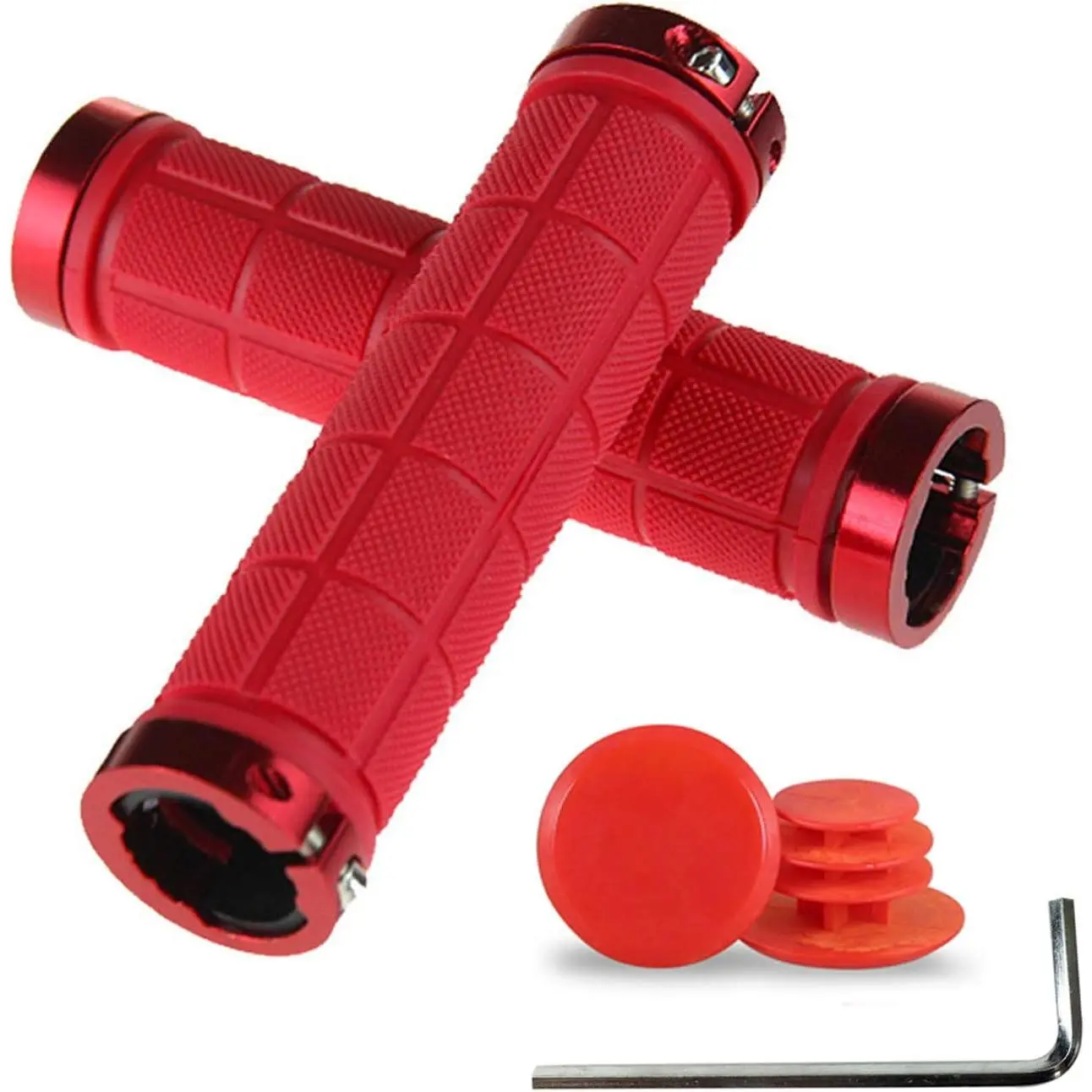 Rubber-Aluminum Bike Handlebar Grips, 128mm/5in, 1x Aluminum-Plastic End Caps with Plastic Ends, Folding, Quality Guarantee, Compatible for MTB-BMX Bicycles