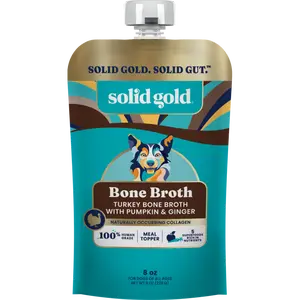 Solid Gold Bone Broth Turkey Topper for Dogs - 12 Pouches - Nutrient-Rich Flavor with Pumpkin & Ginger - 100% Human Grade - Made in the USA
