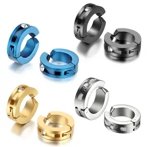 OIDEA Non Pierced Clip On Hoop Earrings for Men Women Stainless Steel Hollow Rhinestone Diamond Multi Color Jewelry
