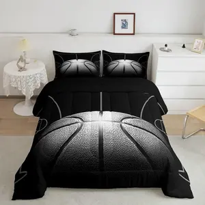 Basketball Comforter Set for Boys,Black and Gray Basketball Bedding Sets for Teens,Sports Ball Games Comforter Sets,,Ball Room Decor for Boys Bedroom Soft Comfy Blanket Soft Fluffy Blanket