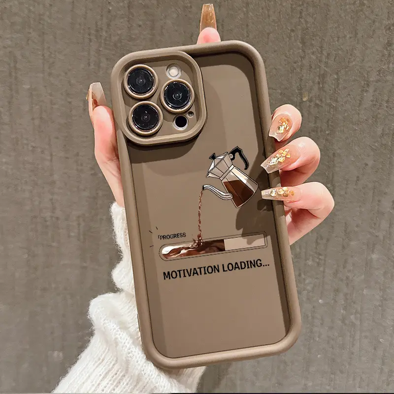 Soft TPU & Polycarbonate Protective Phone Case - Coffee Bar Progress Print Brown Casing, Shockproof Cover, Smartphone Accessory for iPhone 16/15/14/13/12/11/X Pro Max Plus, Accessories, Printing