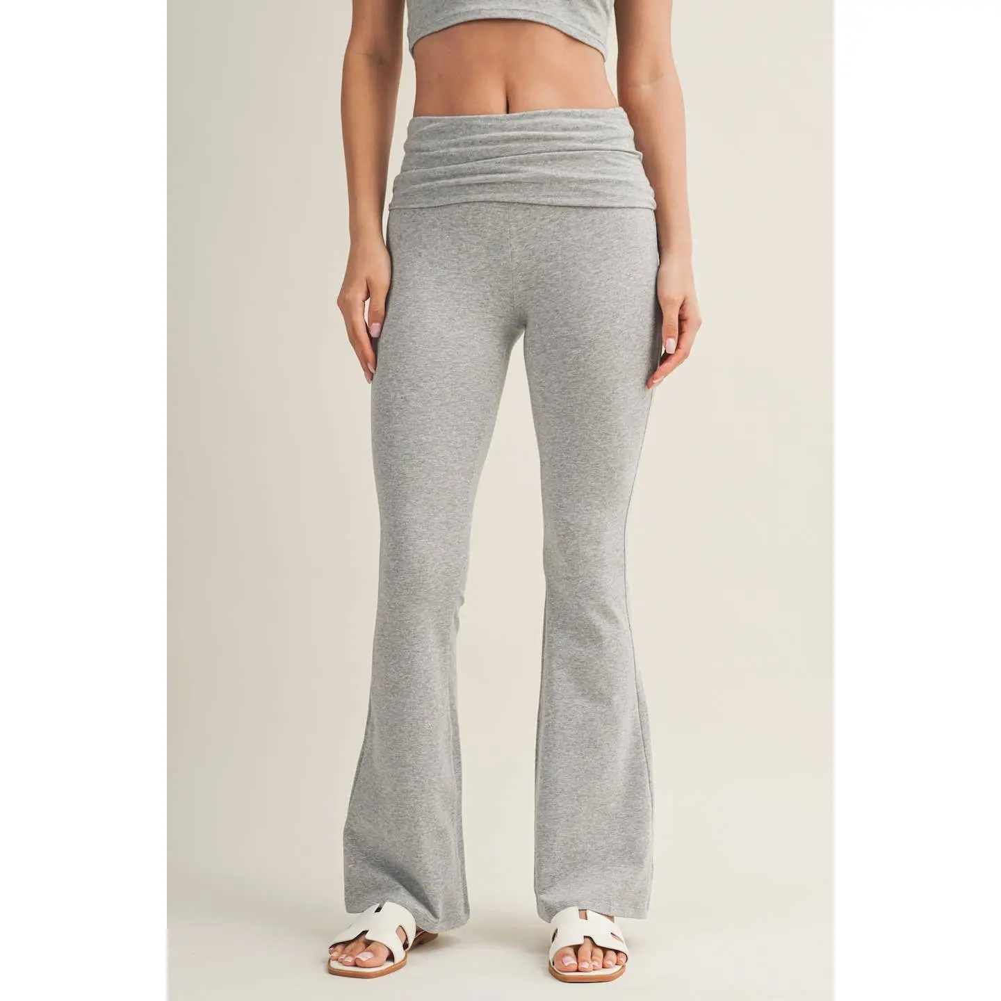 Heather Grey Knit Foldover Flare Leggings