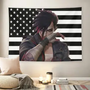 Vi American Flag Wall Flag, Anime Print, Mid-century Modern Black Flash Manga Style, Gamer Aesthetic, For Adult Fans, Anime Fan Decor, Living Room, Bedroom, Epic Vibe