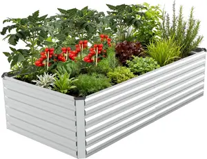 Galvanized Raised Garden Bed 6x3x1.5Ft Metal Planter Box Bottomless for Backyard, Include 1 pc Tomato Cage, Silver