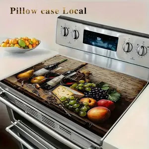 Kitchen decoration, fruit, red wine, vegetable pattern rubber stove cover - heat-resistant, non slip, absorbent, easy to clean, oven mat, refrigerator mat, kitchen stove cover, suitable for surface protection of ovens, washing machines and appliances