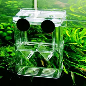 acrylic Aquarium Fish Breeder Box - Isolation, Breeding & Hatching Incubator for Baby Fishes, Guppies (5x3.78x2.61 in) - Pet Aquatic Breeding Tank Accessory