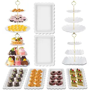 10 Pack Dessert Table Display Set, 4 Sets 3 Tier Cupcake Stand, 6 count  Serving Trays, Tiered White Plastic Cup Cake Tower for Birthday  Shower Wedding and  Party Supplies (10, Large)