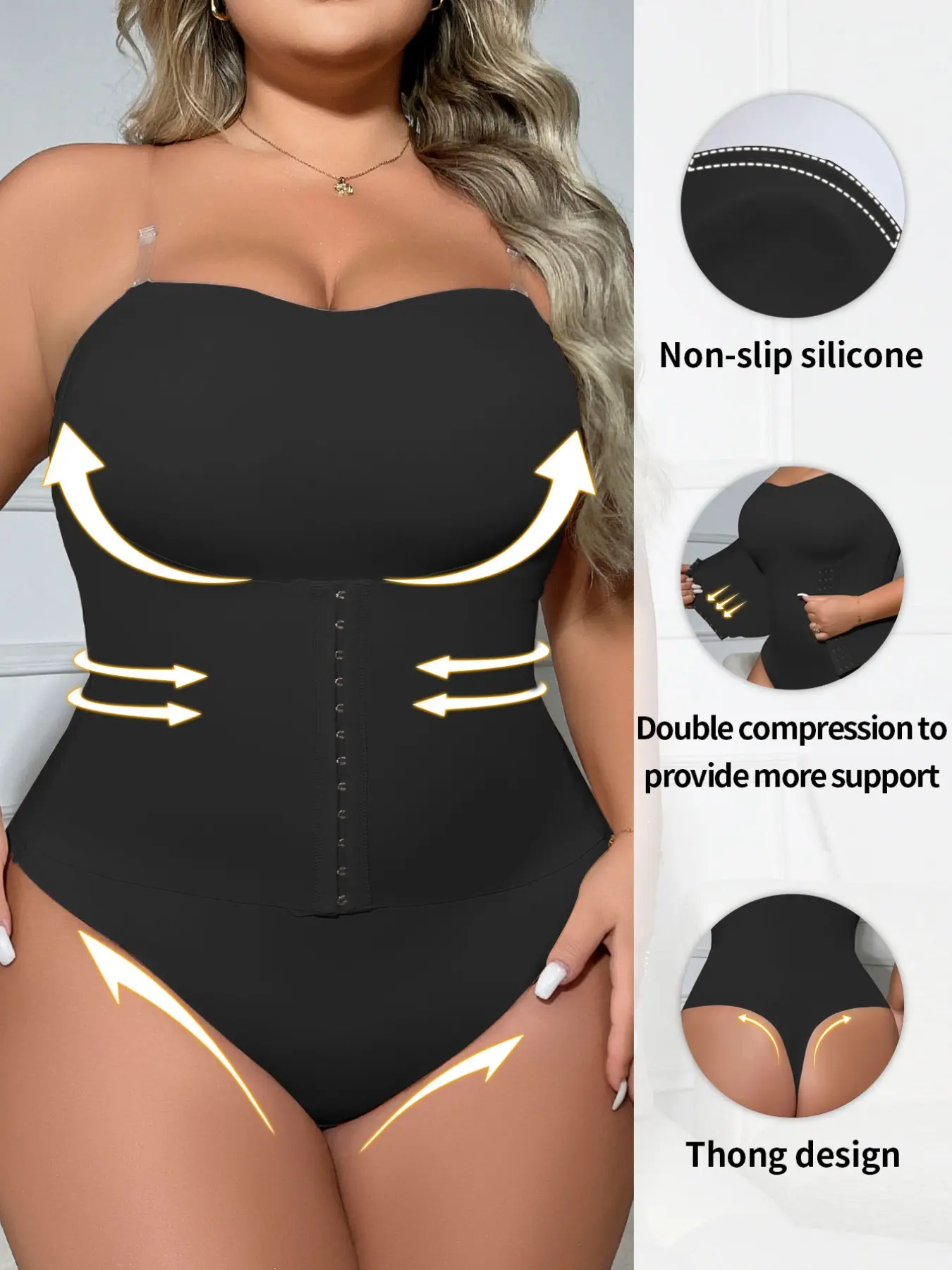 Plus Size Body Shaper Shapewear Waist Trainer Bodysuit One-Piece Waist Cincher, Anti-Slip Shaping Vest Front Button Tummy Control Girdle Strong Abdominal Support, Casual Fitted All Seasons, Adjustable Shaper, Womenswear