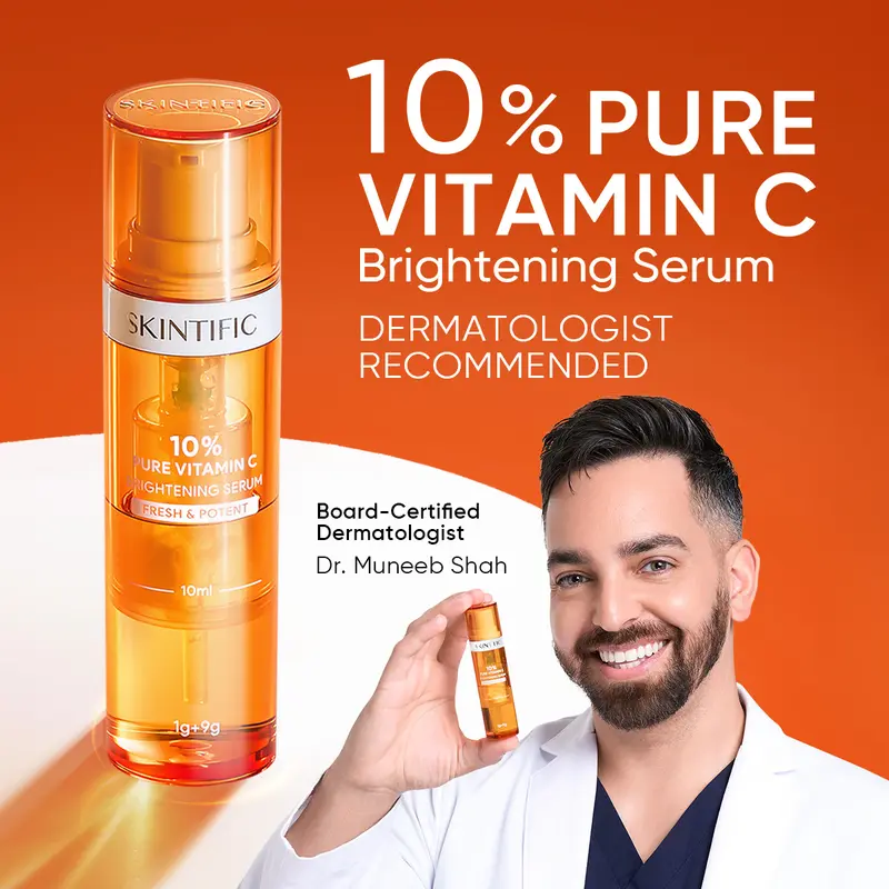 [SKINTIFIC] Pure Vitamin C Brightening Serum for face with 10% L-Ascorbic Acid, Fades Dark Spots, Evens Skin Tone, Boosts Radiance, Duo Chamber Fresh Lock Technology, Glow C + Brightenyl, Cruelty-Free, Black Friday Gifts, Holiday Gifts