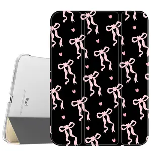 Black And Pink Bows Case for iPad A16 2025 / iPad air 6/ iPad mini 6 Air, Pro 4,5,6,7, Slim Stand Cover with Soft Translucent Frosted Back Pencil Slot, for Samsung Galaxy Tab S9 S6,7,8,9,10FE + A7 LTE Tablet Cases