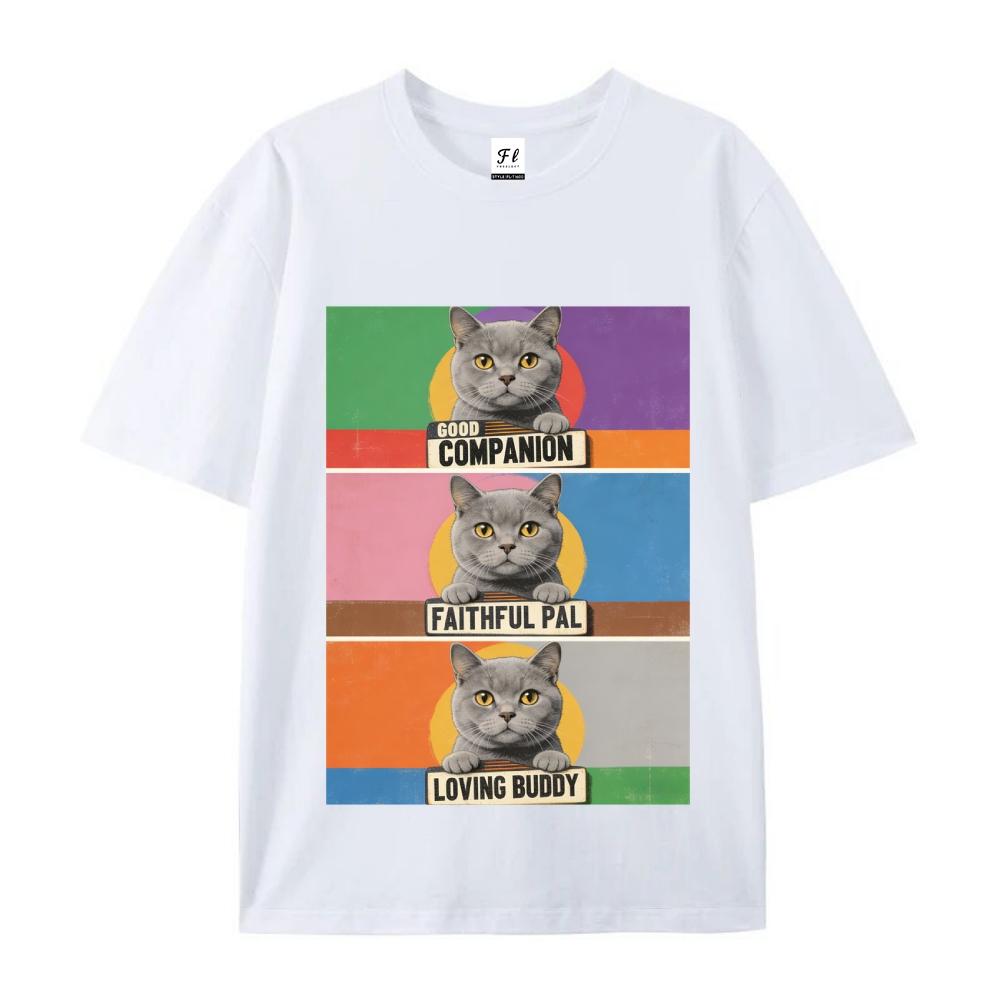 Cat Graphic Print T-Shirt Men's Casual Streetwear Oversized Short Sleeve T-Shirt for Menswear Top