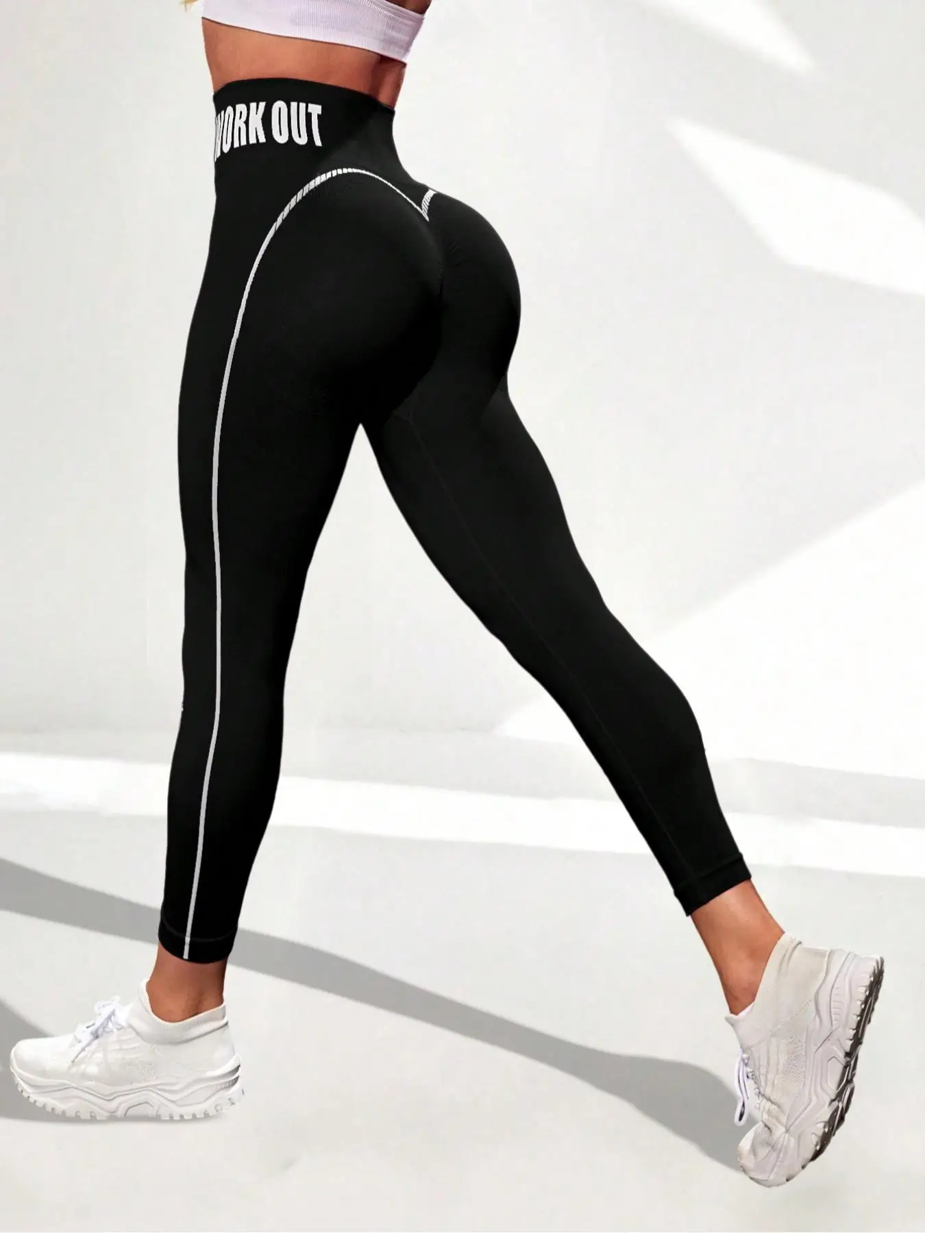 Women's Letter Print Contrast Binding Sports Leggings, Casual Comfy Breathable Skinny Pants for Yoga Gym Workout Running, Ladies Sportswear for All Se