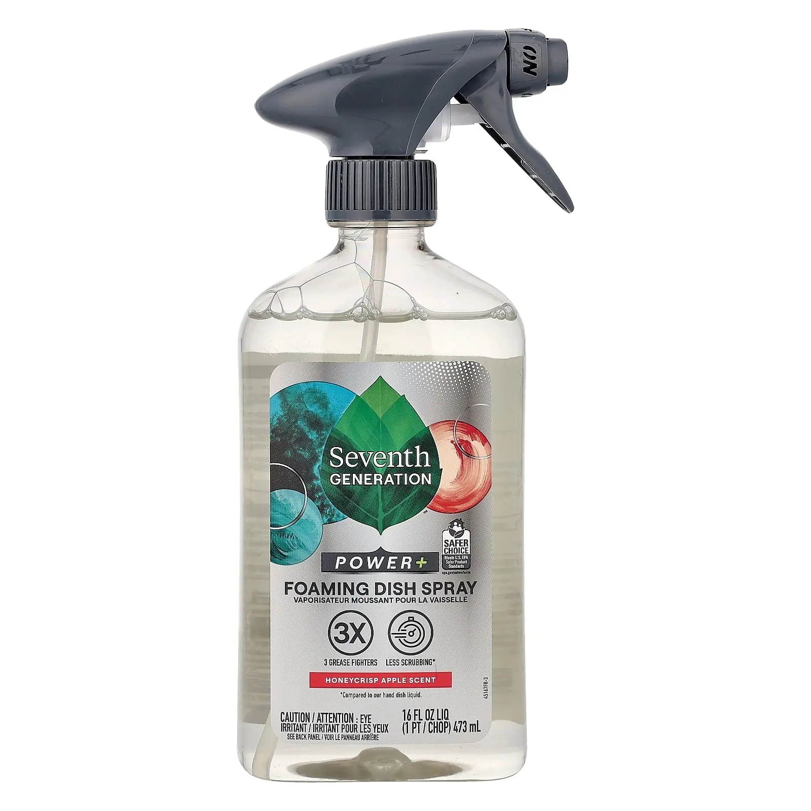 Seventh Generation Power+ Foaming Dish Spray, Honeycrisp Apple, 16 fl oz (473 ml)