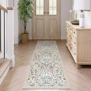 Vintage floral corridor carpet, 1 count non-slip long rug, runner rug, corridor rug, floral pattern design, machine washable and easy to clean, suitable for runner hallway corridors, aisles, living rooms, bedrooms, Decorative area rug