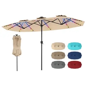 Costway Double-Sided Patio Umbrella with Color-Changing Flowing Solar LED Lights Crank Lift for Garden, Deck & Pool Side