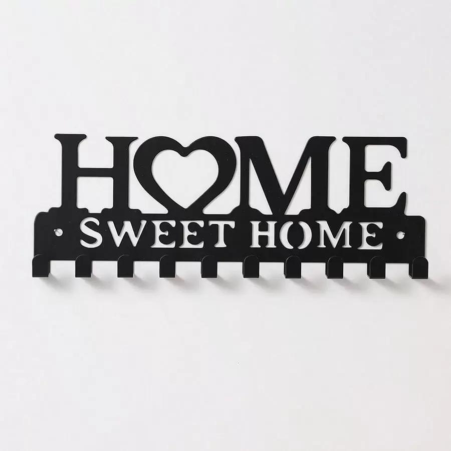 1pc Black Key Holder Wall Mounted Storage Rack, Metal Art Decorative Hook For Coats, Hats, Entrance Hallway