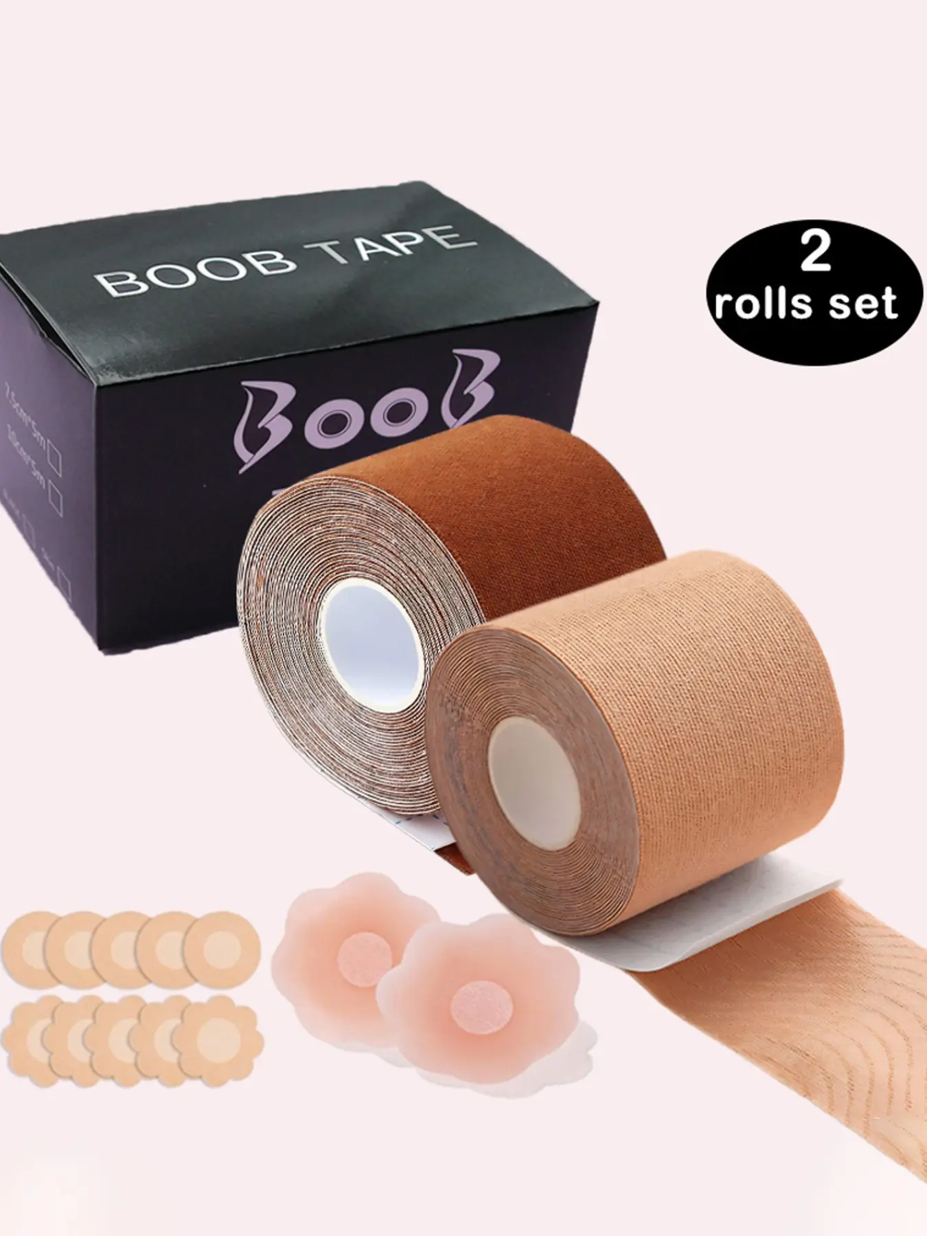 2 Rolls Boob Tape Set Boob Tape Bras Women Adhesive Invisible Bra Nipple Pasties Covers Breast Lift Tape Push Up Bralette Strapless Pad Sticker Sticky Nipple Covers Sticky Bra Pads Lifting Nipple Covers 5M/Roll