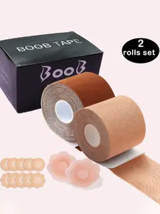 2 Rolls Boob Tape Set Boob Tape Bras Women Adhesive Invisible Bra Nipple Pasties Covers Breast Lift Tape Push Up Bralette Strapless Pad Sticker Sticky Nipple Covers Sticky Bra Pads 5M/Roll
