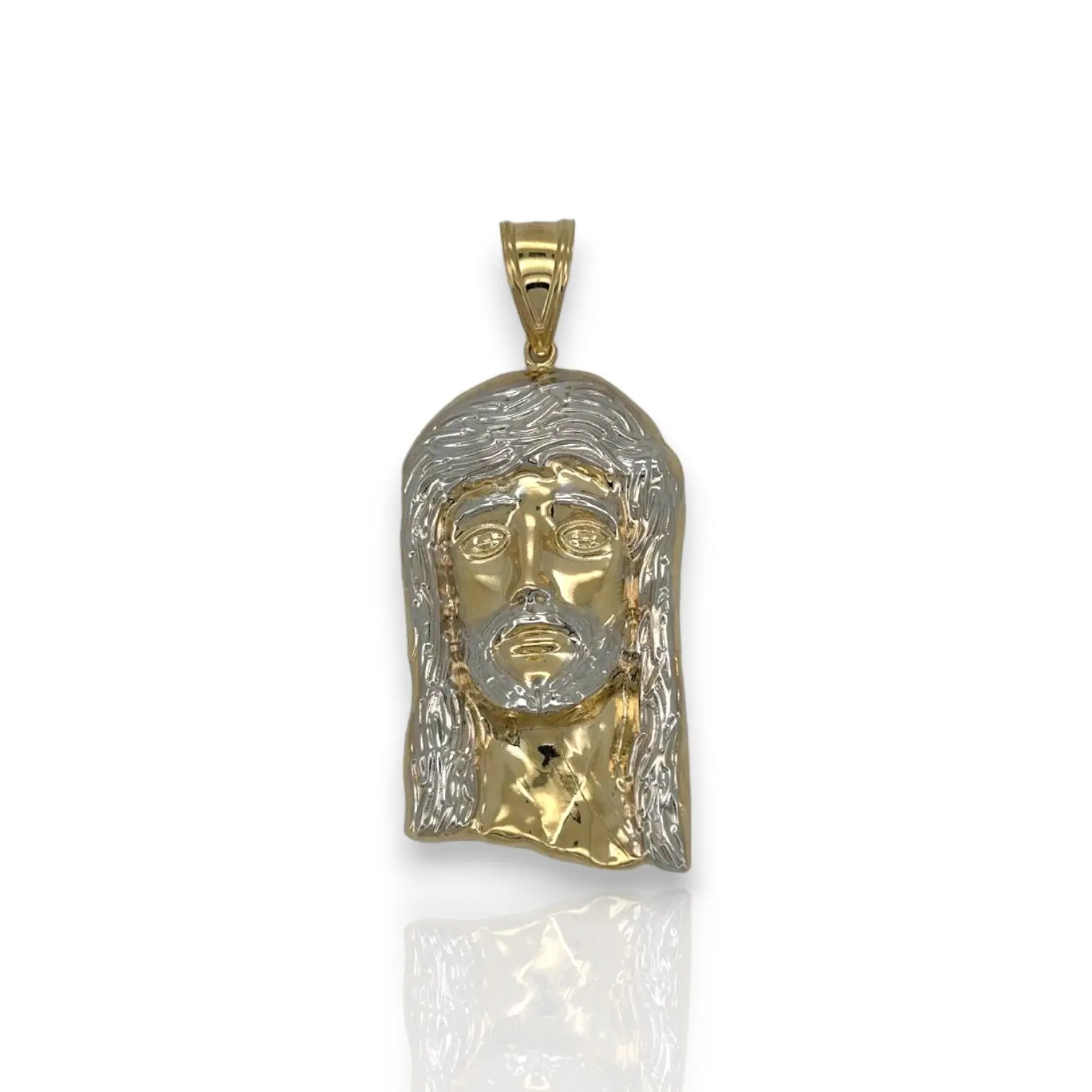 Jesus Head Two Tone Pendant - 14K Yellow Gold