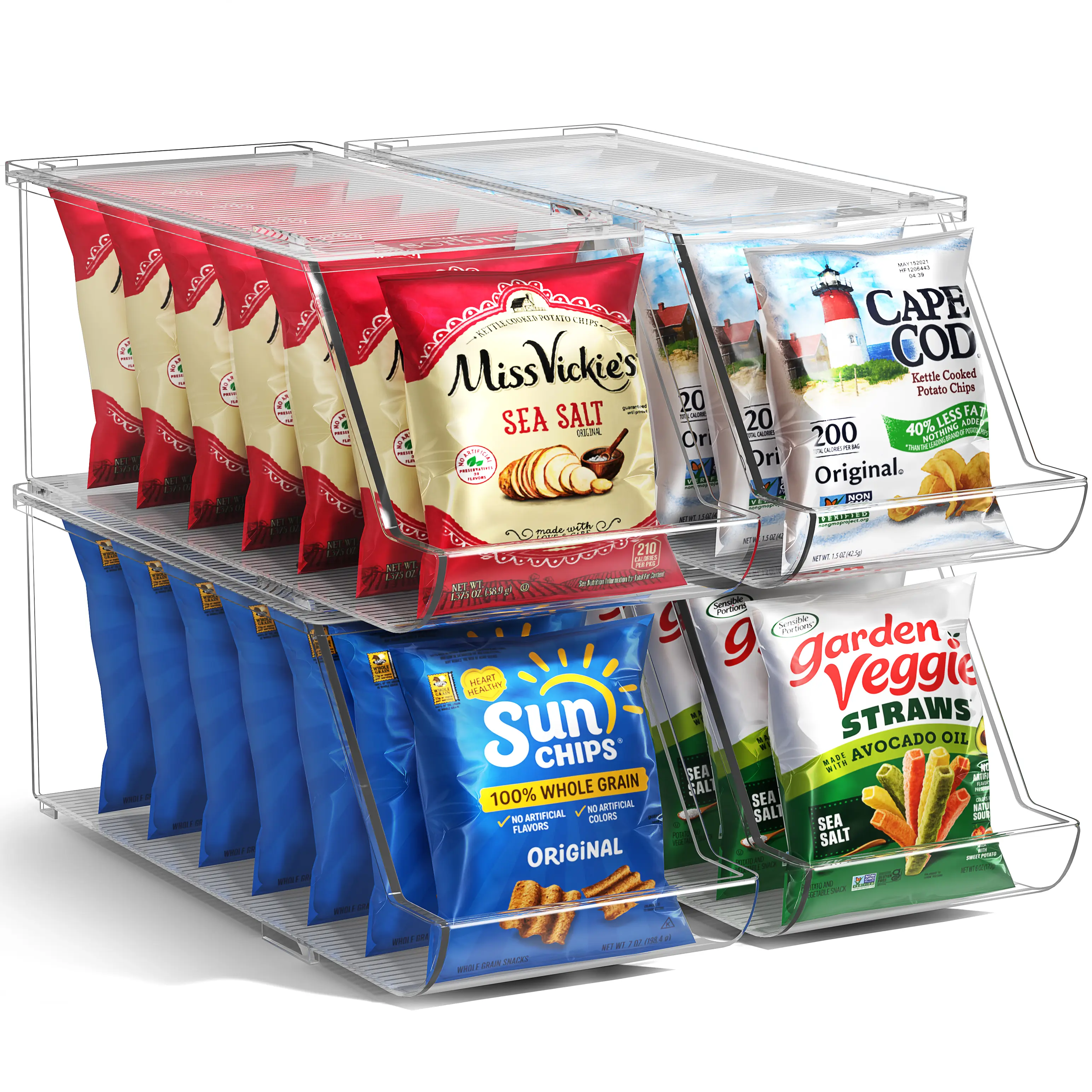 Sorbus Clear Stackable Open Front Snack Organizer Bins - Pantry Storage Bins for Chips, Snacks & Food Pouches