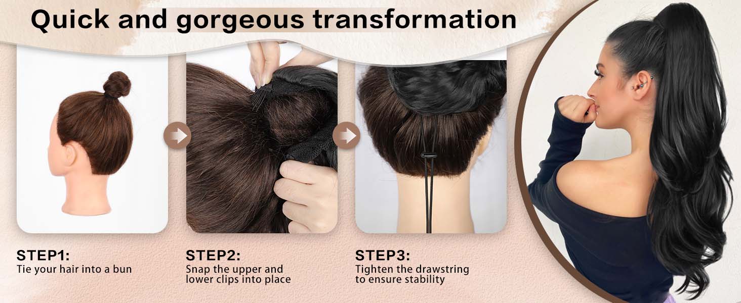 【Flash Sale】HMD 20/26 Inch Drawstring Ponytail Extension Long Wavy Layered Hair Extensions Synthetic Clip in Ponytail Hairpiece for Women fluffy hairpiece Ponytailwig Hairextensions