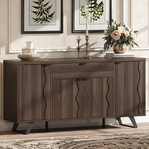 【SPOTLIGHT DAY】ONBRILL 63" Sideboard Buffet Cabinet, Kitchen Buffet Storage Cabinet, Mid Century Modern Storage Cabinet with 4 Doors & Shelves, Wood Coffee Bar Console Wine Bar for Living Room, Kitchen,Hallway