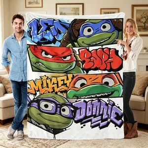 TMNT Graffiti Style Flannel Blanket, 4 Brothers Street Art Print Throw, Soft Cozy Blanket for Sofa Bed, Nostalgic Fan Gift
