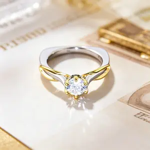 Two-Tone Golden & Silvery Solitaire Engagement Ring for Women, Twisted Band Design with Sleek Craftsmanship, Elegant Bridal Jewelry Gift for Anniversaries, Birthdays & Special Occasions