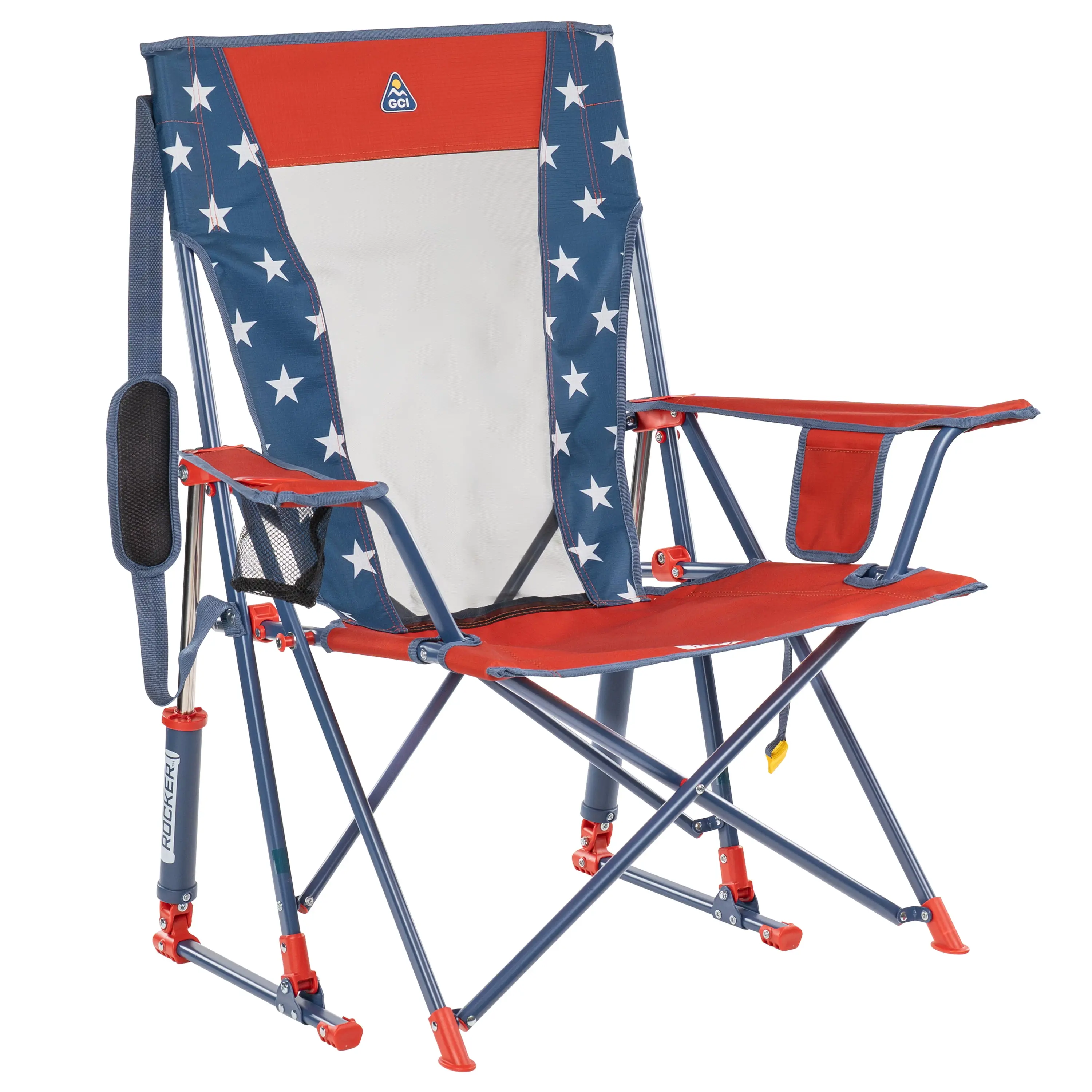 GCI Outdoor Comfort Pro Rocker Foldable Rocking Camp Chair with Mesh Backrest, Americana