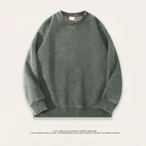 Men's and women's solid color drop shoulder acid wash retro sweatshirt casual oversized long-sleeved T-shirt round neck pullover sweater knitwear, suitable for autumn and winter, daily wear basic style