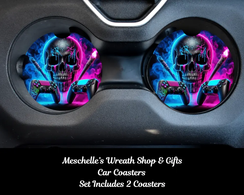 Handcrafted Sublimation Gaming Car Coasters (2.75 in) - Neoprene/Ceramic, Stylish Colorful Prints, Spill-Proof, Washable Cup Holder Accessories, Car Interior Decor with Functional Surface Protection for Most Vehicles