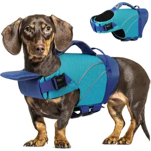 Dog Life Jacket with Front Float, Adjustable Ripstop Dog Life Vest for Swimming Boating, Pet Lifesaver with Rescue Handle, Enhanced Buoyancy Cat Pool Float (Blue,L)