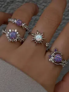 Elegant Geometric Ring Set for Women, Artificial Crystal Ring, Sun & Moon Rhinestone Design, High-End Luxury Fashion Jewelry, Perfect Gift Idea