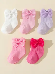 5 Pairs Cute Bow Bubble Princess Socks, Socks Set, Spring & Fall, Perfect for Birthday, Holiday, First Birthday Gift, Adorable Design
