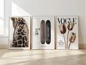 Set of 3 Vintage Prints Leopard Cheetah Print 8 Ball Lucky Black and White Poster Trendy Wall Art Gallery Preppy Luxury Home Decor