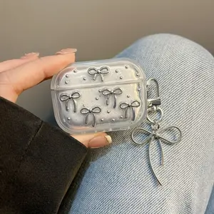 Bowknot Design Earphone Case with Pendant, Portable Anti-fall Protection Earphone Case, Fashion Earphone Accessories for AirPods