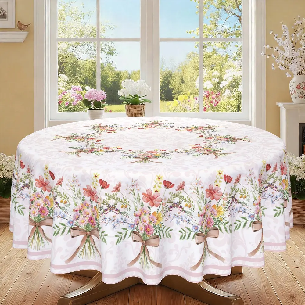 French Floral Print Round Tablecloth, Furniture Protector, Party Decor, Holiday Gift, Suitable for Hotel, Restaurant, Home
