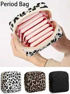 1pc Sanitary Napkin Storage Bag, Period Pack, Travel Storage, Leopard Print Zippered Storage Bag, Large Capacity Portable Bag, Can Store Sanitary Napkins, Panty Liners And Tampons, Cartoon Coin Purse, Can Also Store Lipstick, Makeup Brus