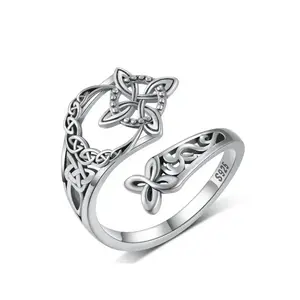 925 Sterling Silver Celtic Knot Ring Witch Knot Ring Nudo de Bruja Plata 925 Original Sterling Silver Adjustable Witch Knot Rings Open Ring Hecate Ring Pagan Witchtok Protection Witchy Jewelry for Devotion for Ceremony, Gift for Her,Mother's day Gift