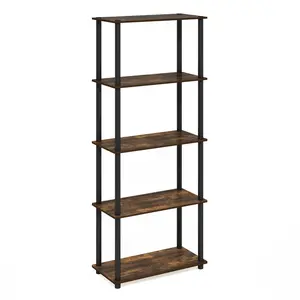 TURN-N-TUBE Storage Shelves, 5-Tier Book Shelf, Corner Shelf, Toolless Open Shelves, for Organization and Storage, Living Room, Garage, Home Office, Amber Pine Bookshelf Bookshelf Book Rack