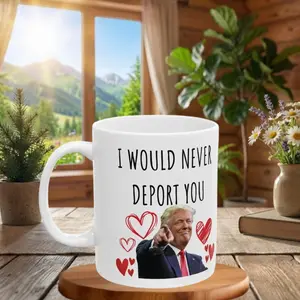 I Would Never Deport You Funny Political Parody 11oz Mug, Novelty Heart Design Ceramic Coffee Cup, Viral Conversation Starter Gift
