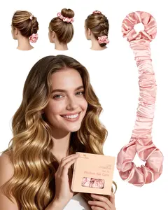 BONNET QUEEN Multi-function Satin Heatless Hair Curler & Hair Tie Non-Heating Hair Roller Curling Rod with Scrunchie, Large, champagne(For Big Curls)