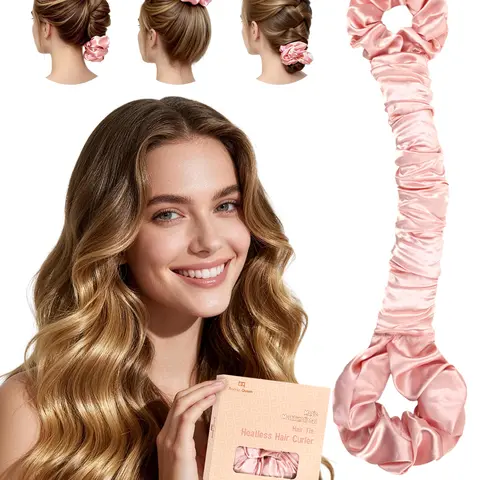 BONNET QUEEN Large Satin Heatless Hair Curler for Long Thick Hair - Hairstyles Ideas, Overnight Sleep-In Design, Damage-Free Waves, Built-In Scrunchie, Blush Pink
