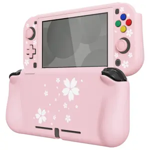 Protective Case for Nintendo Switch Lite, Hard Shell Ergonomic Grip Cover for Nintendo Switch Lite w/Screen Protector & Thumb Grip Caps & Button Caps - Cherry Blossoms Petals