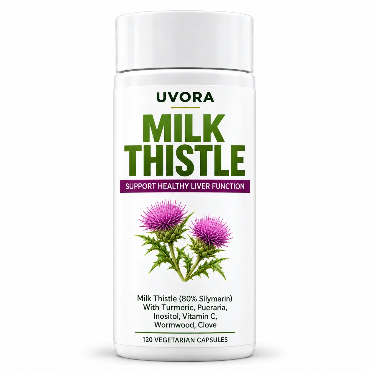 Uvora Milk Thistle Supplement, 80% Silymarin for Liver Support, Helps Ease Occasional Bloating, Supports Comfortable Digestion and Everyday Energy, 90 Capsules